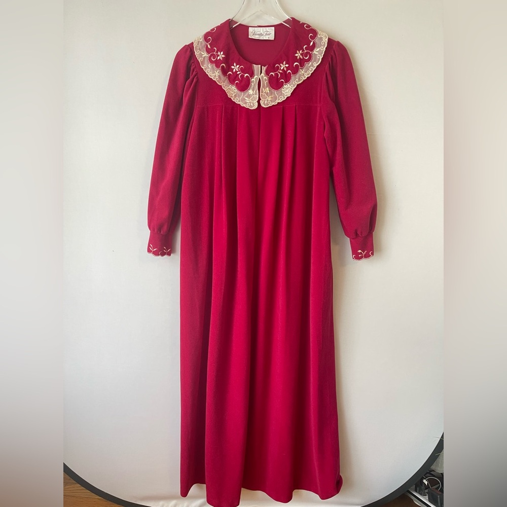 Vintage Vanity Fair Half Zip Fleece Robe Nightgown Lace Trim S